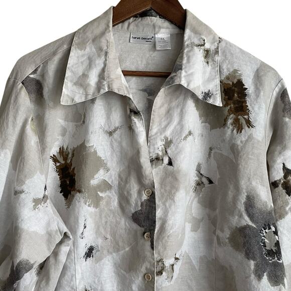 Harve‎ Bernard Women Top 3X Abstract Floral Linen Cotton Button Up Office Travel - Picture 8 of 9